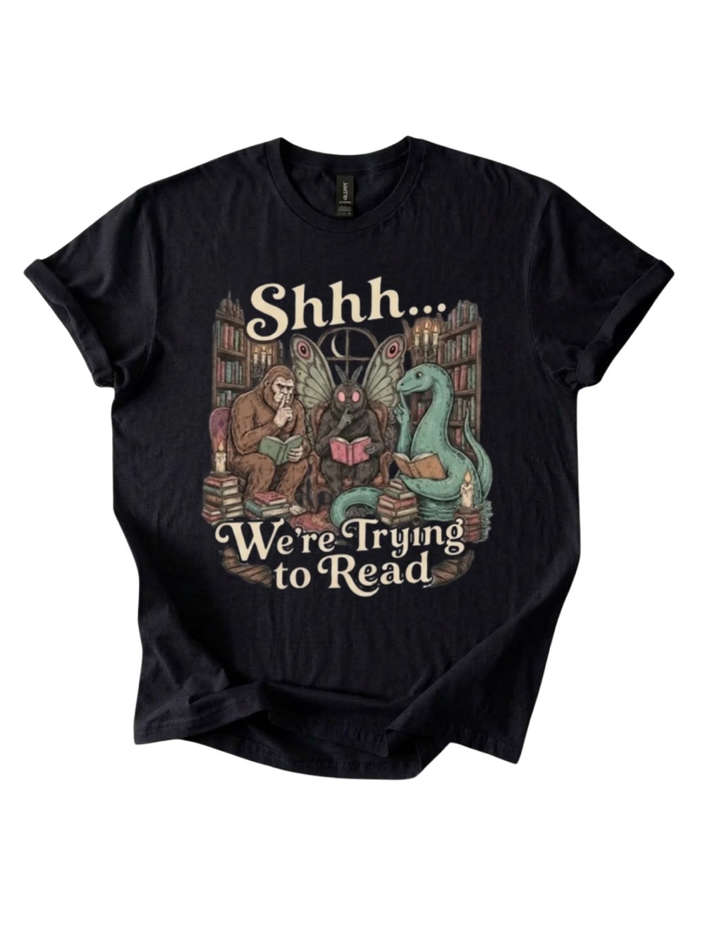 Gildan Shhh We're Trying to Read Graphic T-Shirt - Black